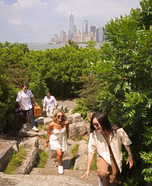 Friends hiking up Point Lookout